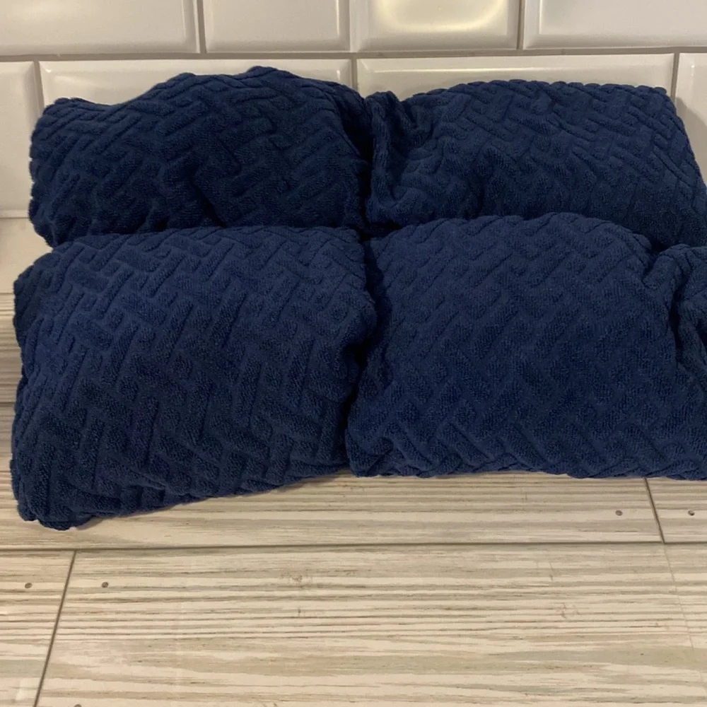 Set of 4 Stretch Removable Jacquard Dining Room Chair Seat Cover Slipcover Navy
